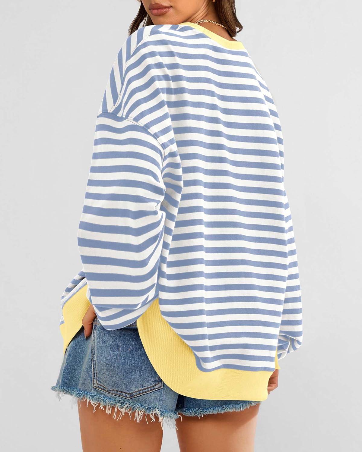 BTFBM Womens Oversized Striped Sweatshirt Crewneck Long Sleeve Pullover Top Casual Y2K Fall Clothes 2025 Workout Shirt