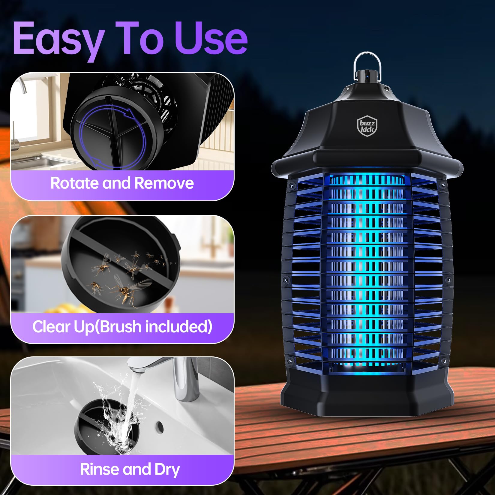 Bug Zapper Indoor, Fly Zappers Electric Mosquitoes Insect Gant Fruit Flies Moth Traps with 4200V for Home Living Room Bedroom Kitchen Backyard Patio Garage Office Camping