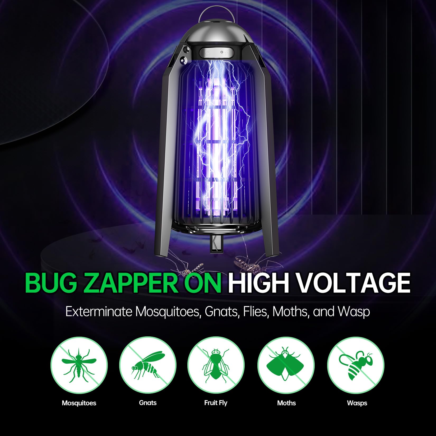 Bug Zapper Indoor, Fly Zappers Electric Mosquitoes Insect Gant Fruit Flies Moth Traps with 4200V for Home Living Room Bedroom Kitchen Backyard Patio Garage Office Camping