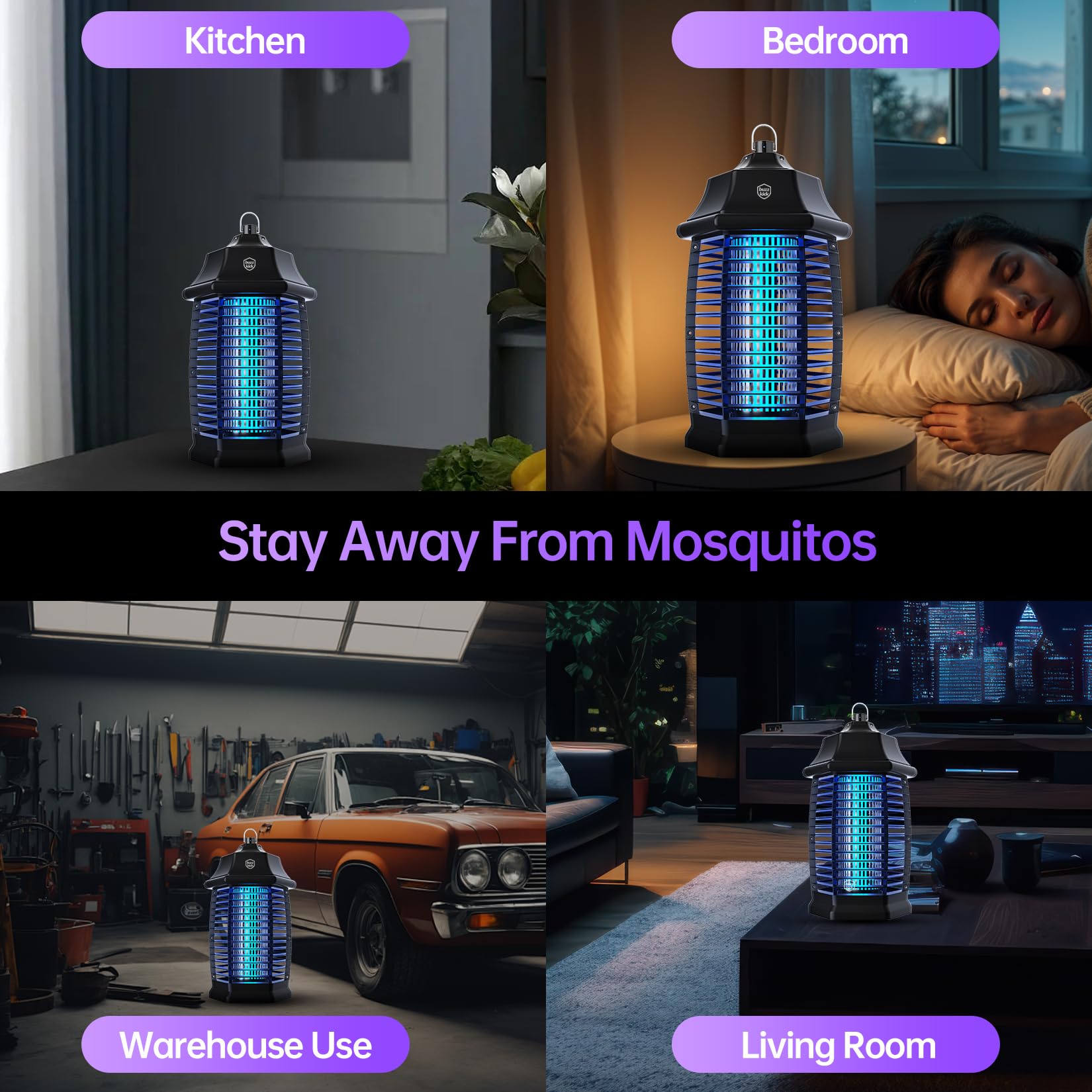 Bug Zapper Indoor, Fly Zappers Electric Mosquitoes Insect Gant Fruit Flies Moth Traps with 4200V for Home Living Room Bedroom Kitchen Backyard Patio Garage Office Camping
