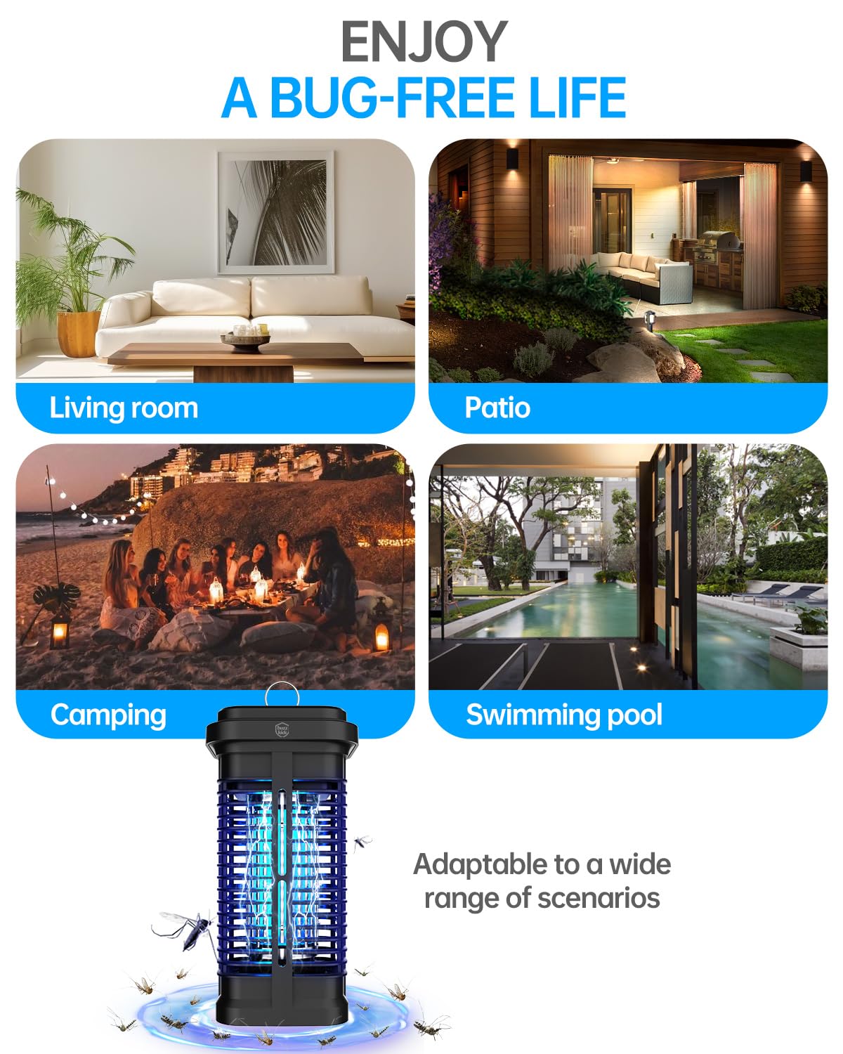 Bug Zapper Indoor, Fly Zappers Electric Mosquitoes Insect Gant Fruit Flies Moth Traps with 4200V for Home Living Room Bedroom Kitchen Backyard Patio Garage Office Camping