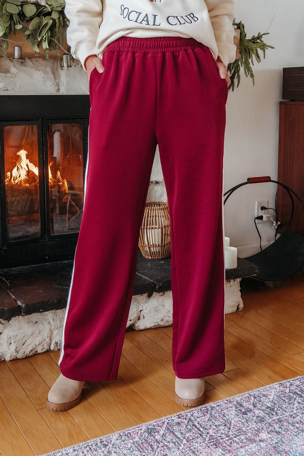 Burgundy Striped Athleisure Pants - FINAL SALE