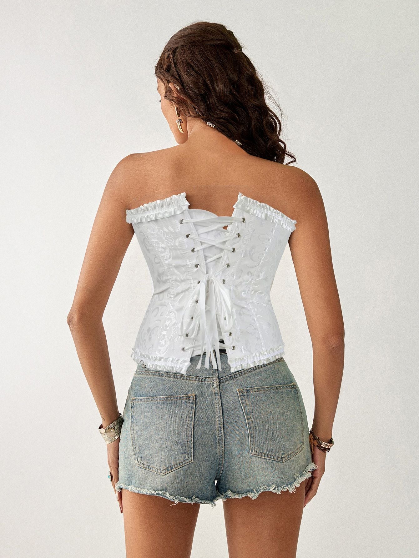 Bustier Corset Tops for Women Overbust Lace Up Date Night Outfit Strapless Steel Boned Going Out Holiday Party Rave Valentine Tank Tops