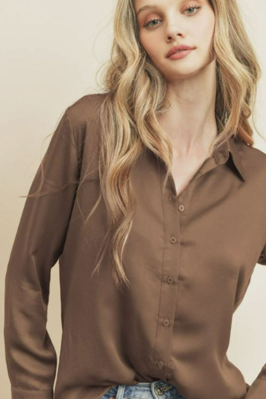 Button Down Satin Slim Shirt