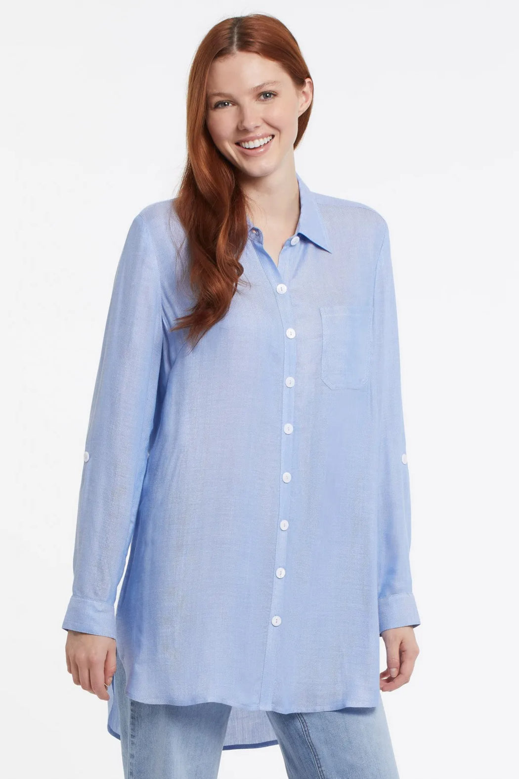 BUTTON-FRONT CHAMBRAY TUNIC