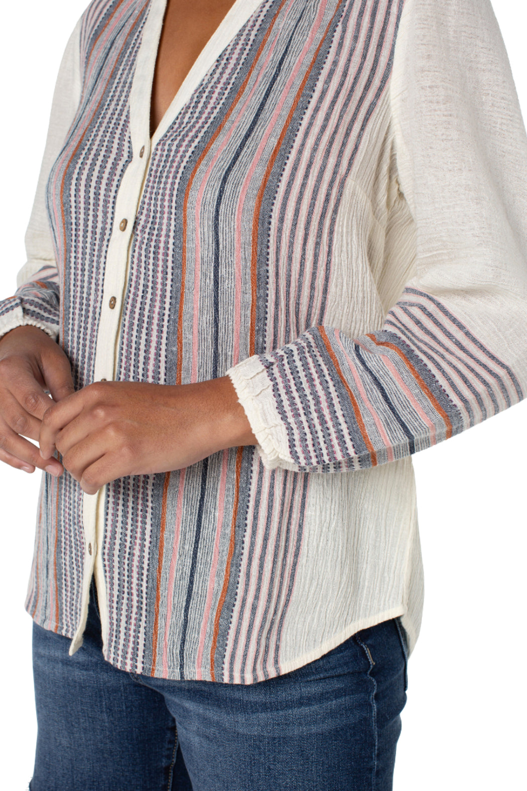 Button Front Shirred Blouse