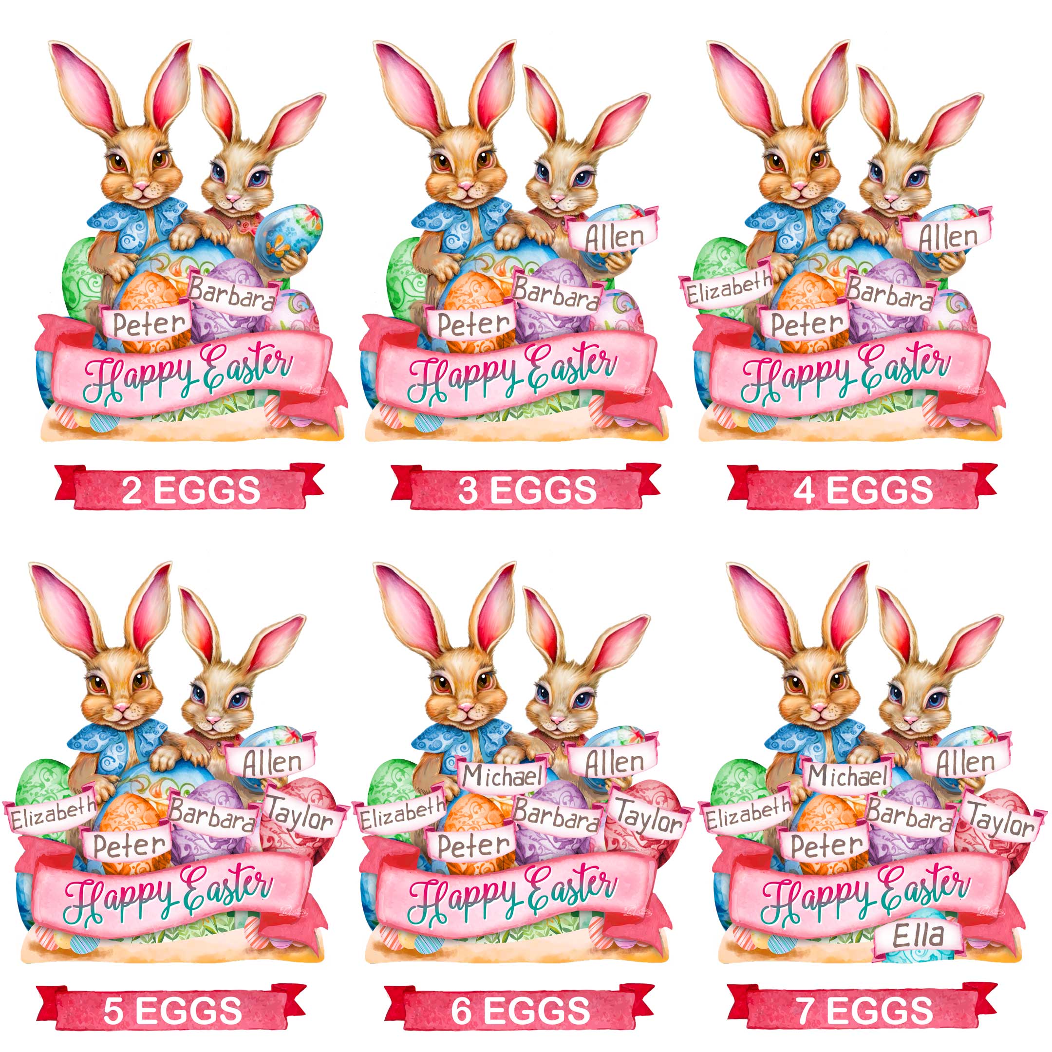 Personalized Easter Ornaments, Personalized Gift, Easter Basket Tag - Happy Easter Bunnies Family Name Wooden Ornaments by G. Debrekht Easter Spring Decor - 8652782P7