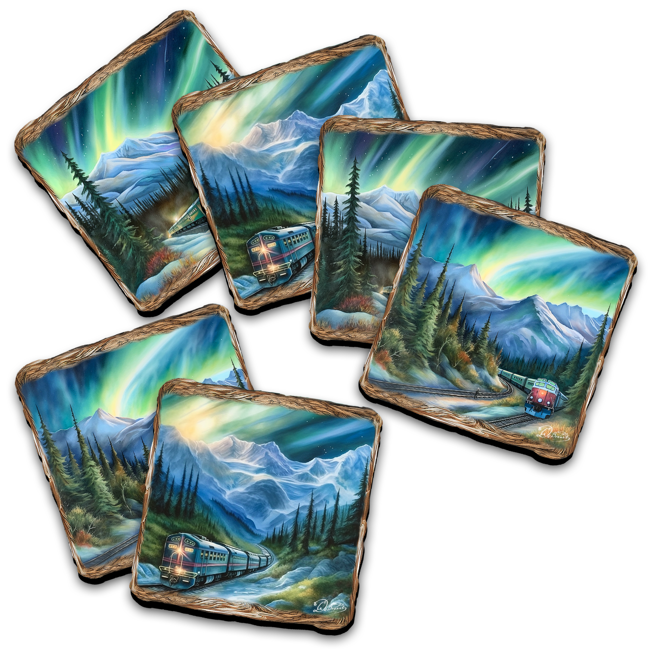 Northern Lights Wooden Cork Placemat and Coasters Gift Set of 7 by Nature Wonders Nature Wildlife Decor  - 85411C-S7