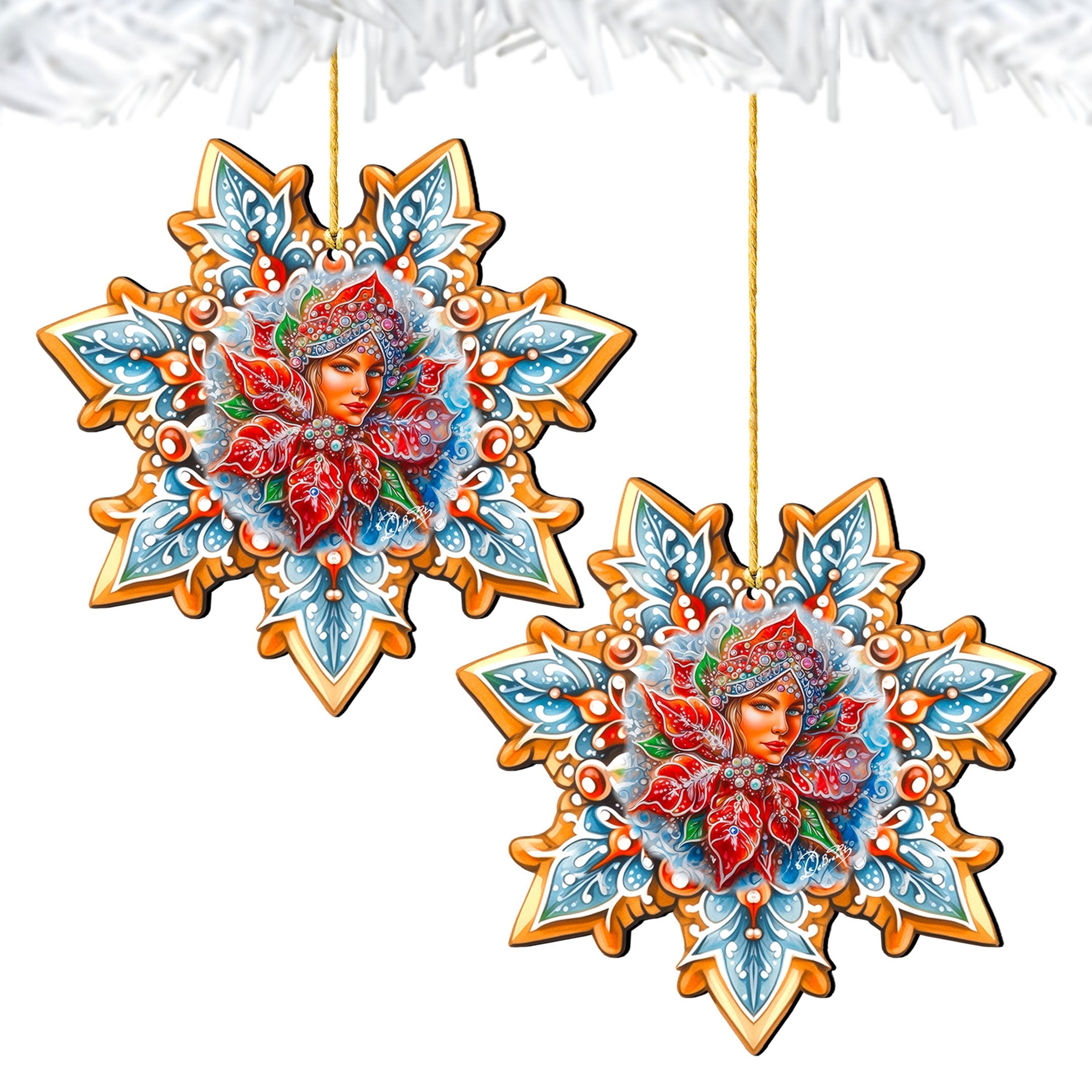Snow Maiden Snowflake Wooden Ornaments by G. Debrekht - Christmas Decor - 8688401