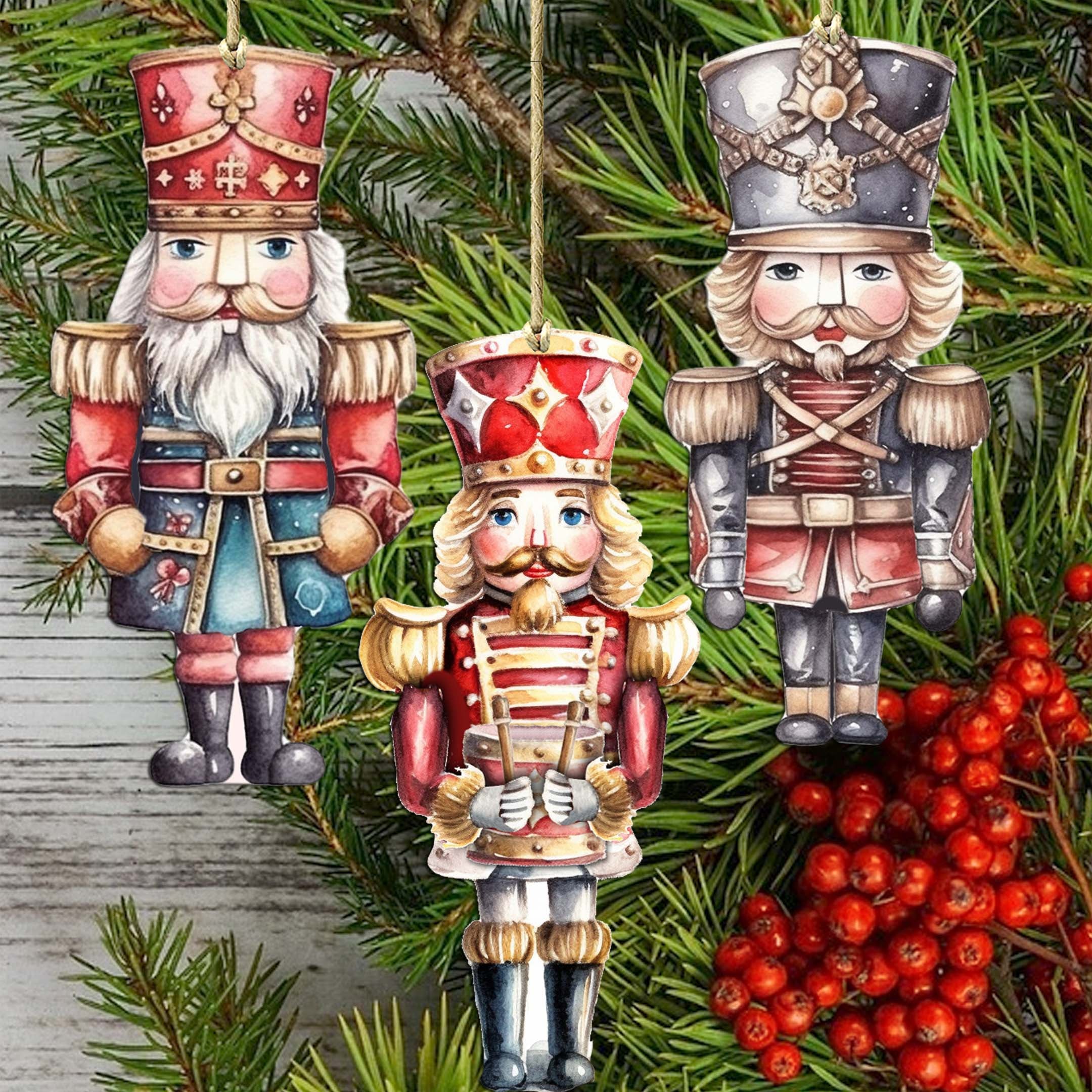 Nutcrackers Decorative Wooden Ornaments of 3 by G. Debrekht - Christmas Decor - 8091008-S3