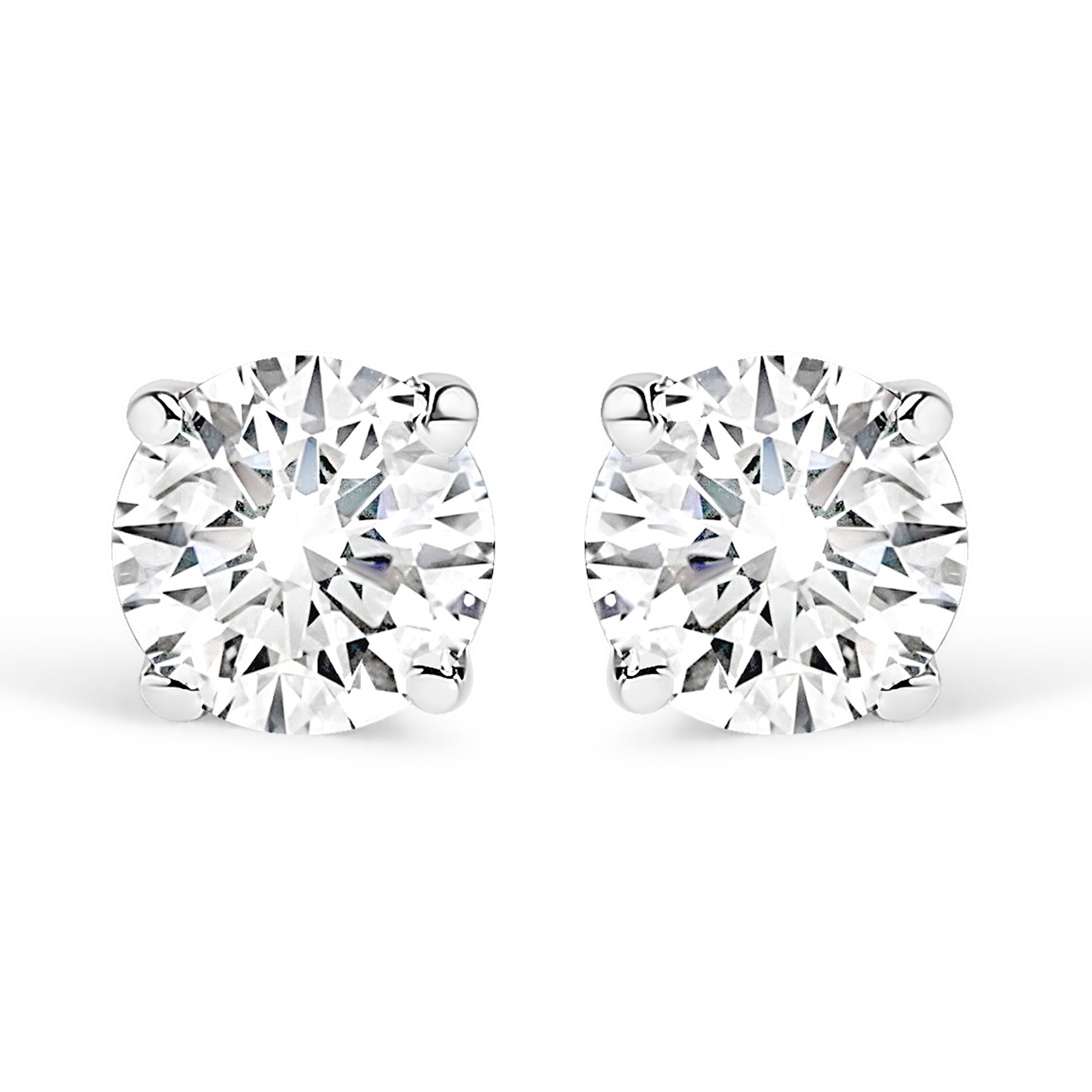 .925 Sterling Silver 1/2 Cttw Round Brilliant-Cut Lab Grown Diamond Classic 4-Prong Stud Earrings (F-G Color, VS1-VS2 Clarity)
