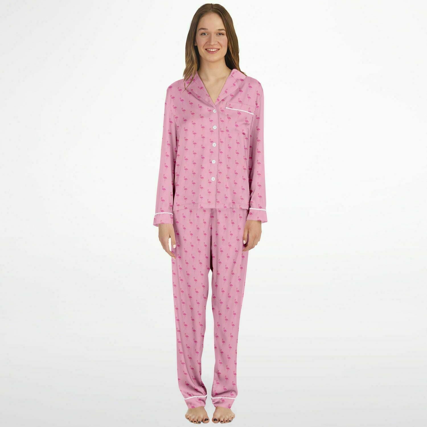 Simple Pink Flamingo Satin Pajamas