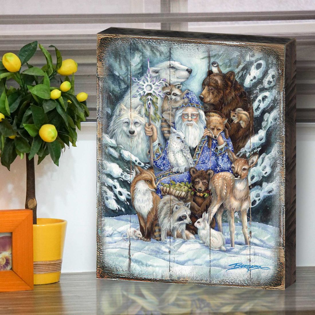 Gather in Peace Father Winter Animals Wooden Wall Art by J. Bergsma - Nature Wildlife Decor  - 8592968BP-JB