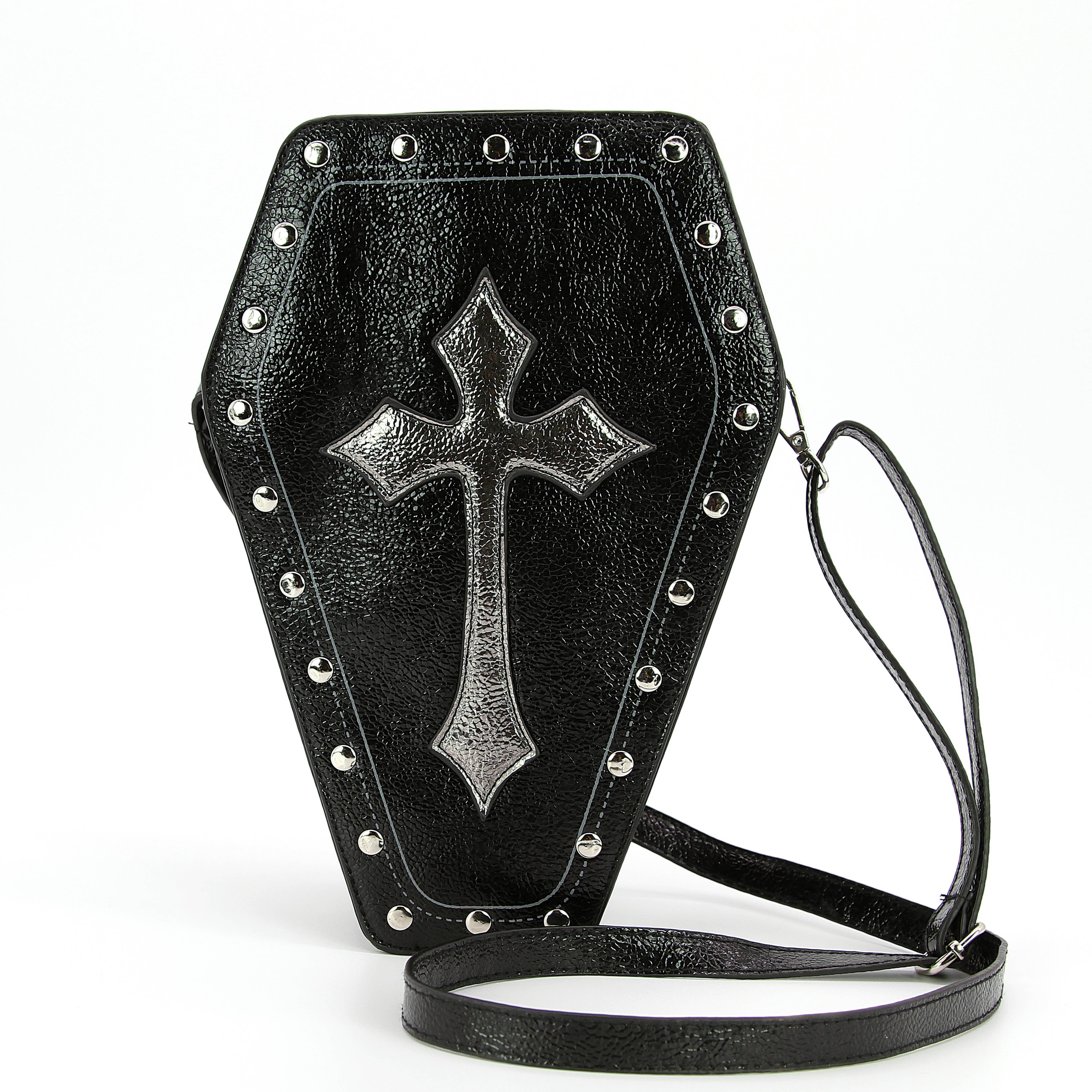 Metallic Cross Coffin Shaped Convertible Backpack Bag