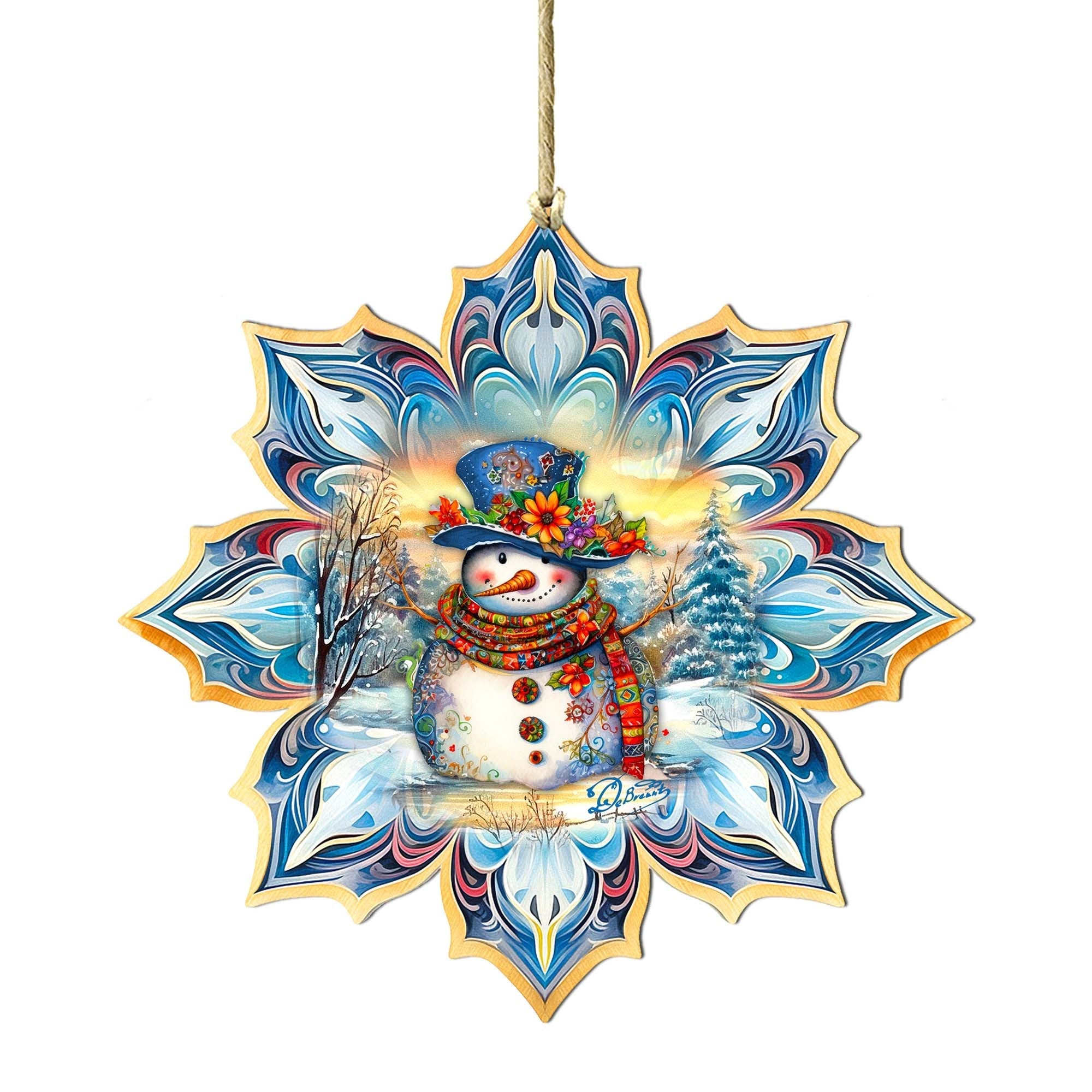 Snowman Blue Snowflake Wooden Ornaments by G. Debrekht - Christmas Santa Snowman Decor - 8688427