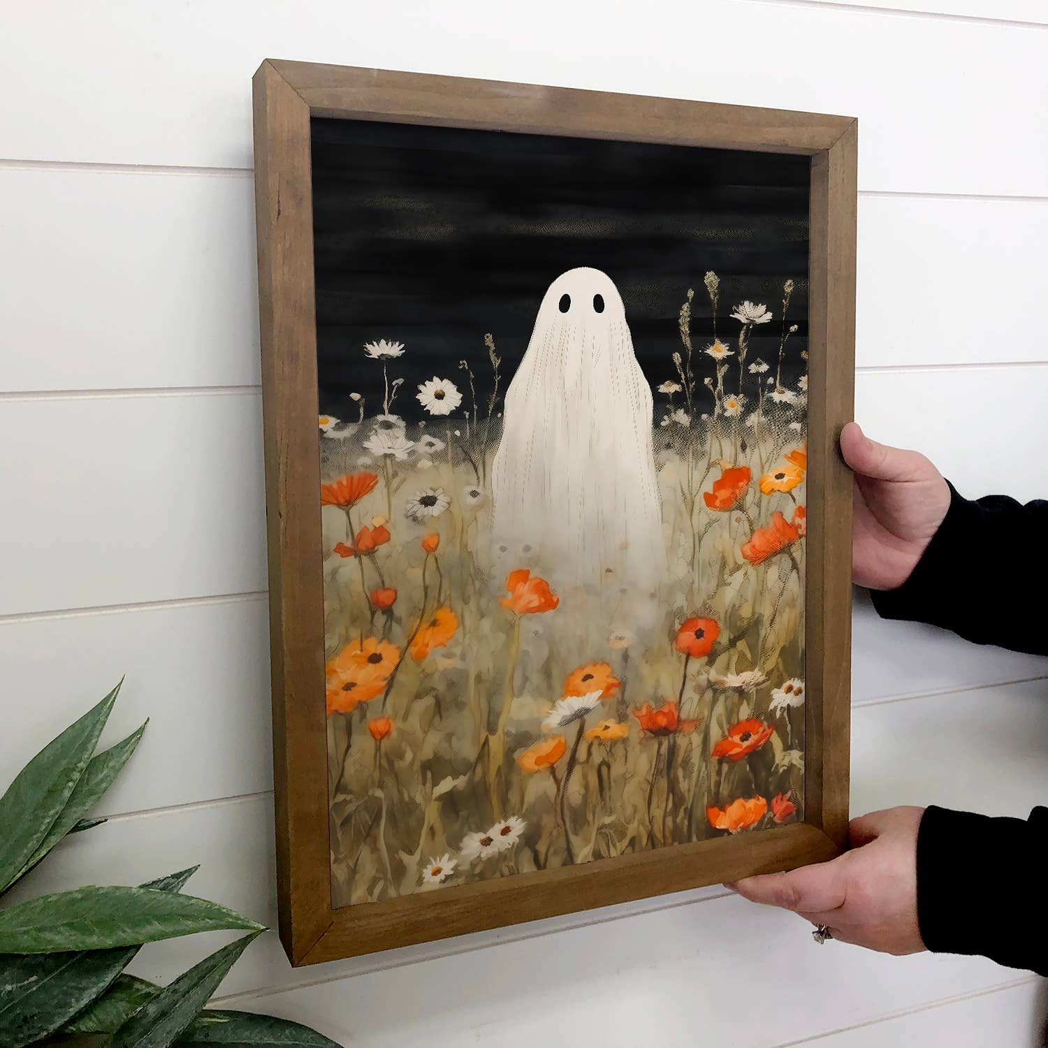 Ghost in Wildflowers - Halloween Nature Canvas Art - Framed