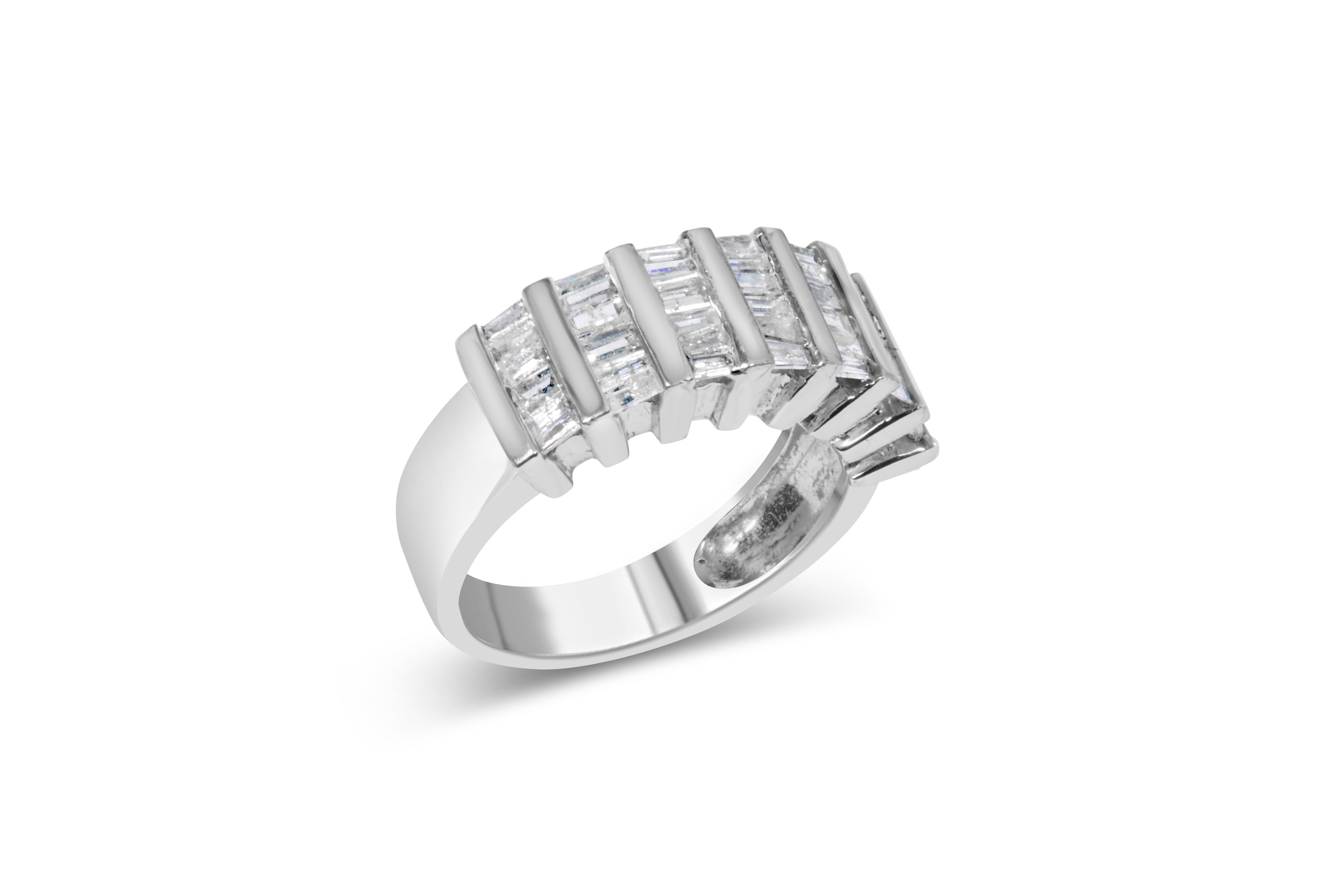 .925 Sterling Silver 1.0 Cttw Baguette Cut Diamond Vertical Channel Fluted Multi-Row Unisex Fashion Wedding Ring (H-I Color, I1-I2 Clarity) - Size 7