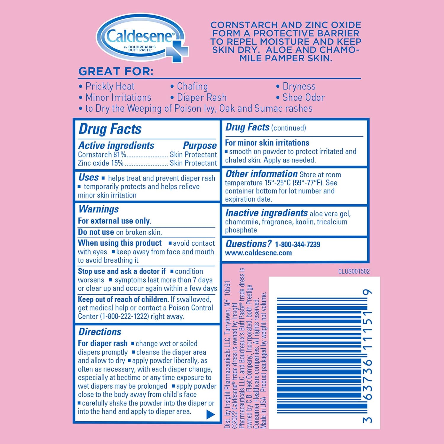 Caldesene Medicated Protecting Body Powder with Zinc Oxide and Cornstarch, Talc Free, 5 Oz