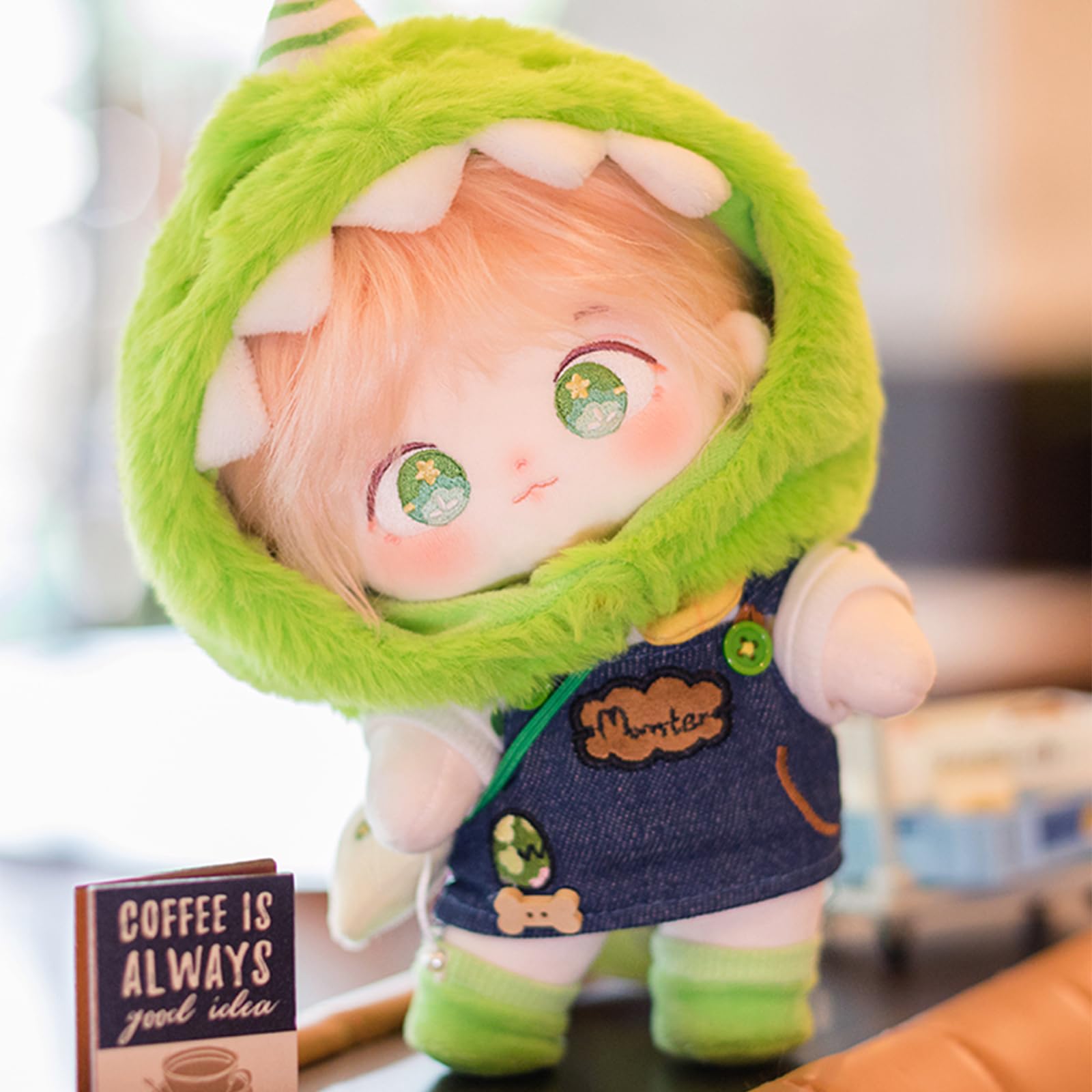 CALEMBOU 20cm Plush Doll, Cute Soft Stuffed Dress up Doll with Skeleton, Kawaii Plush Toys for Birthday with Clothes (Amiao + Working Lamb Set)