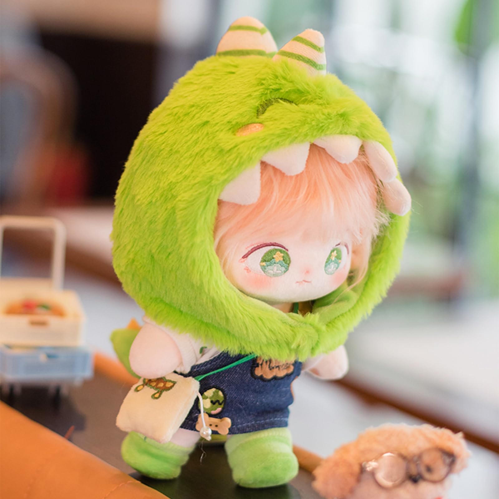 CALEMBOU 20cm Plush Doll, Cute Soft Stuffed Dress up Doll with Skeleton, Kawaii Plush Toys for Birthday with Clothes (Amiao + Working Lamb Set)