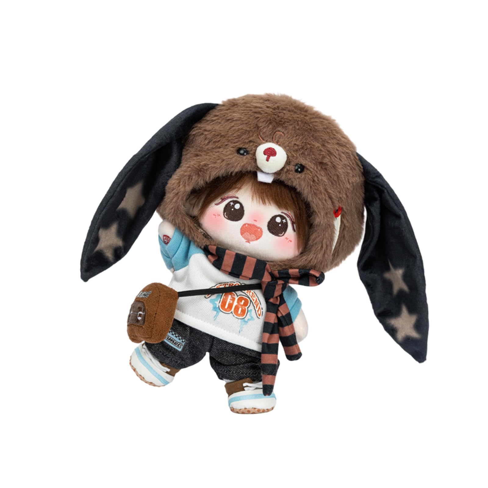 CALEMBOU 20cm Plush Doll, Cute Soft Stuffed Dress up Doll with Skeleton, Kawaii Plush Toys for Birthday with Clothes (Amiao + Working Lamb Set)