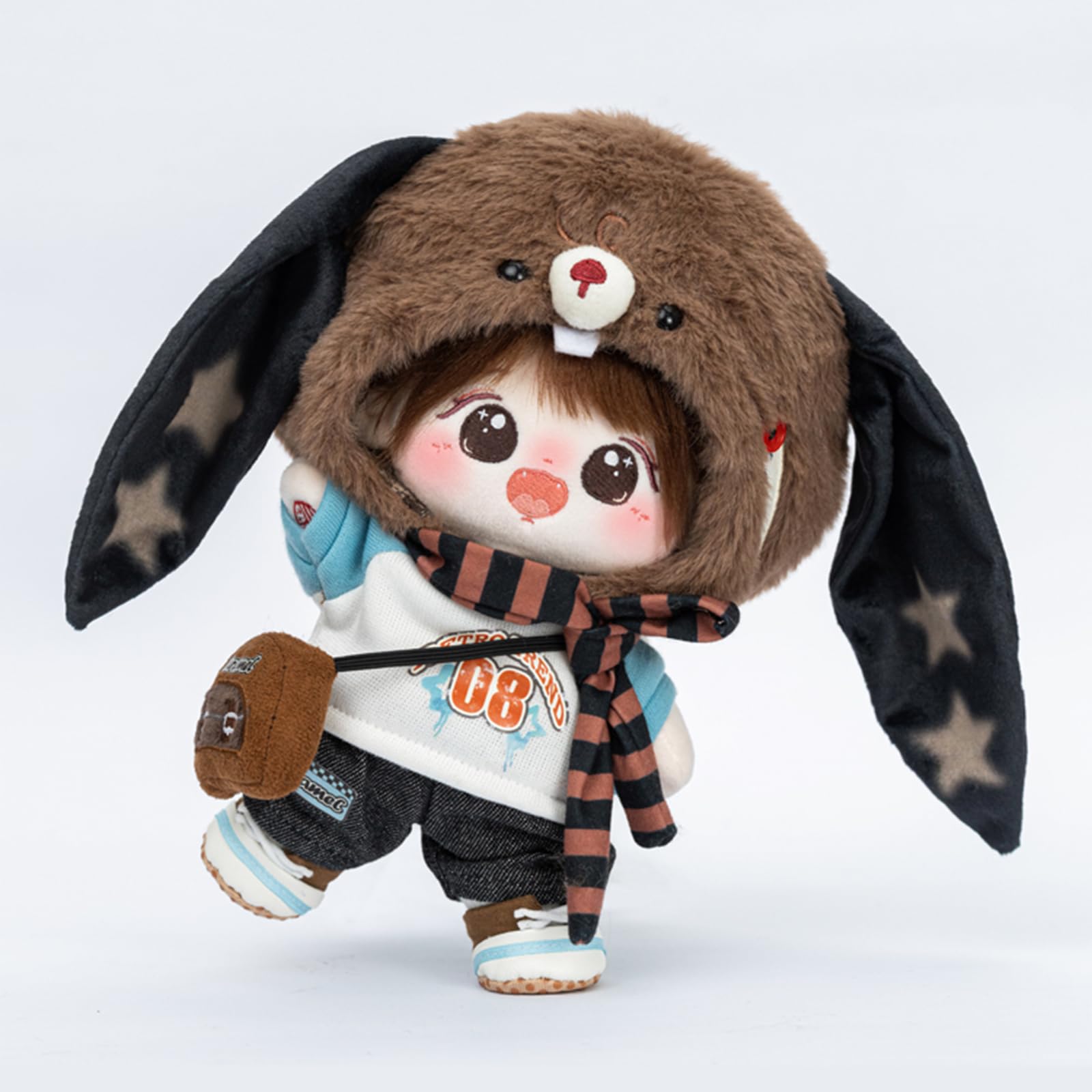 CALEMBOU 20cm Plush Doll, Cute Soft Stuffed Dress up Doll with Skeleton, Kawaii Plush Toys for Birthday with Clothes (Amiao + Working Lamb Set)