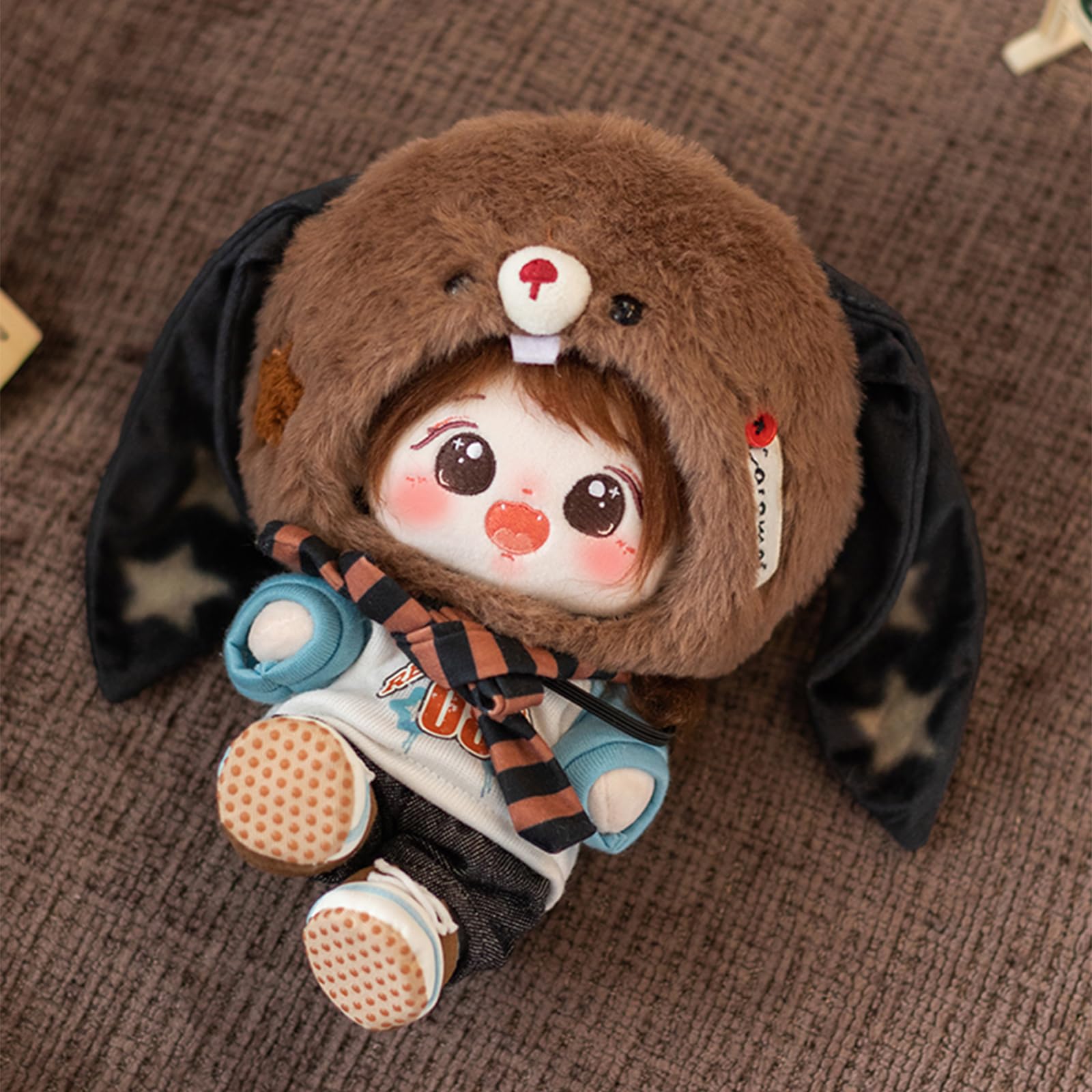 CALEMBOU 20cm Plush Doll, Cute Soft Stuffed Dress up Doll with Skeleton, Kawaii Plush Toys for Birthday with Clothes (Amiao + Working Lamb Set)