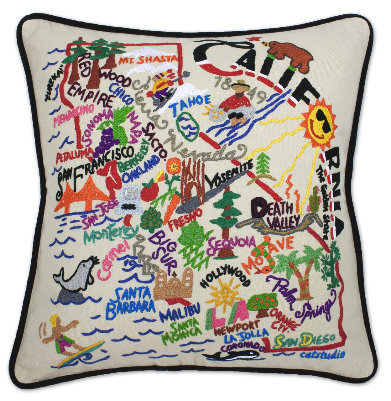 California Hand-Embroidered Pillow