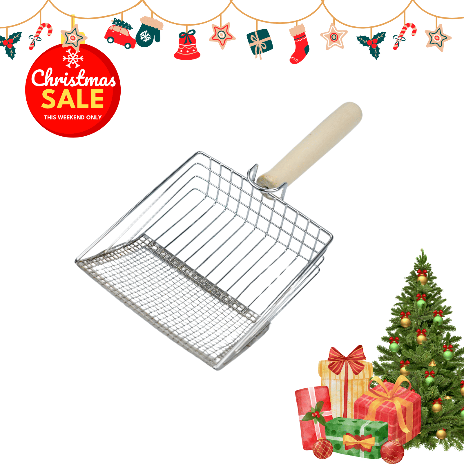 Cat metal litter scoops filter litter scoops can cope with different sizes of feces small and large holes The new design of litter scoops Wooden handles Christmas Gift For Pets