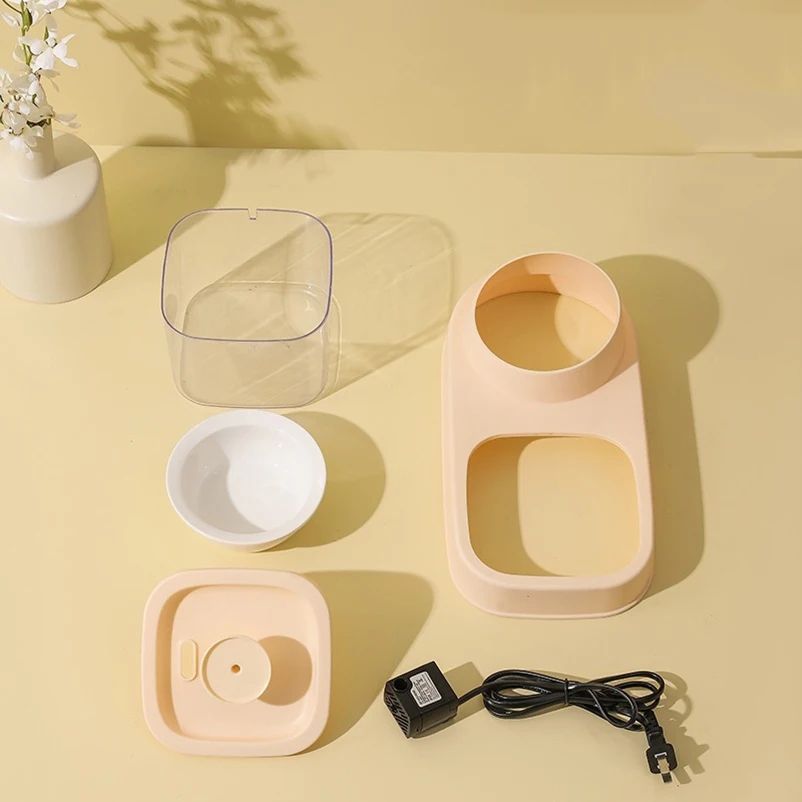 Cat Water Dispenser and Feeding Bowl 2-in-1, Dry and wet separation automatic water dispenser Sturdy cat feeding bowl Cat and dog feeding supplies easy to clean flow design Christmas gift