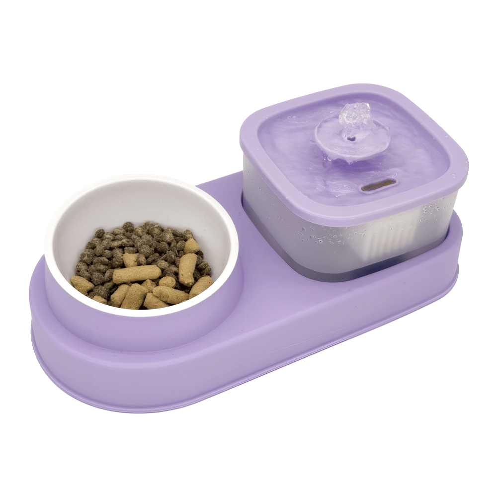 Cat Water Dispenser and Feeding Bowl 2-in-1, Dry and wet separation automatic water dispenser Sturdy cat feeding bowl Cat and dog feeding supplies easy to clean flow design Christmas gift