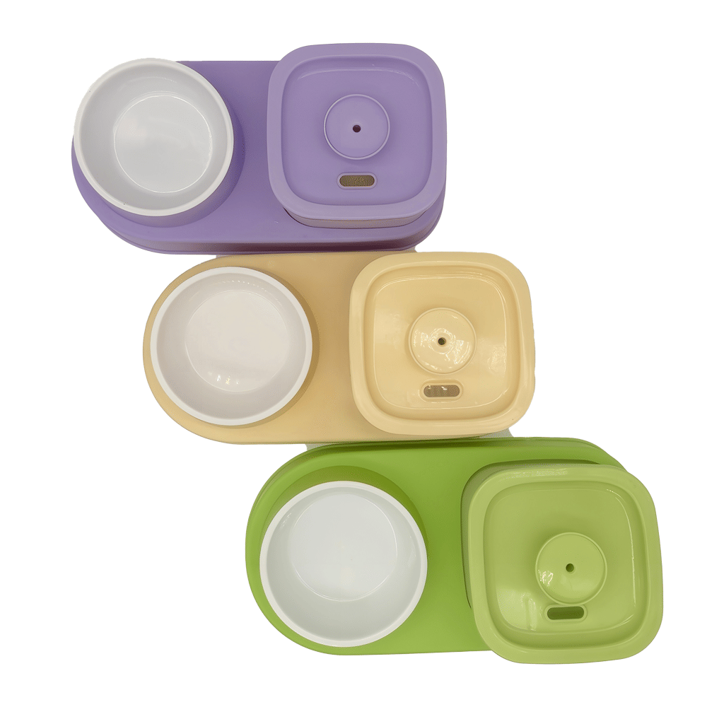 Cat Water Dispenser and Feeding Bowl 2-in-1, Dry and wet separation automatic water dispenser Sturdy cat feeding bowl Cat and dog feeding supplies easy to clean flow design Christmas gift