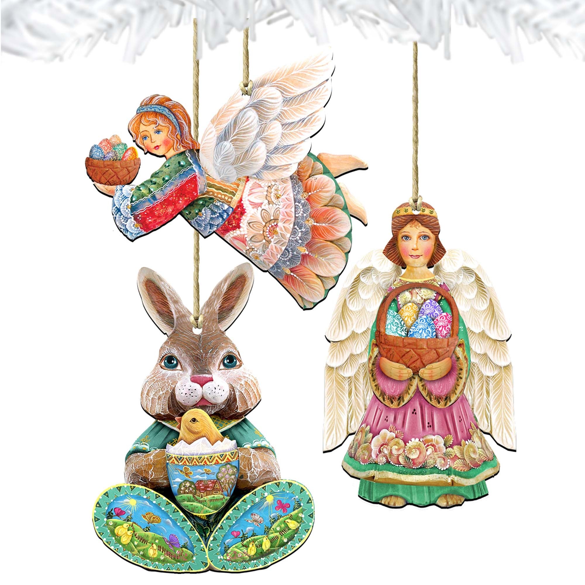 Easter Bunny Family Wooden Ornaments Set of 3 by G. DeBrekht - Easter Spring Décor - 8100018S3