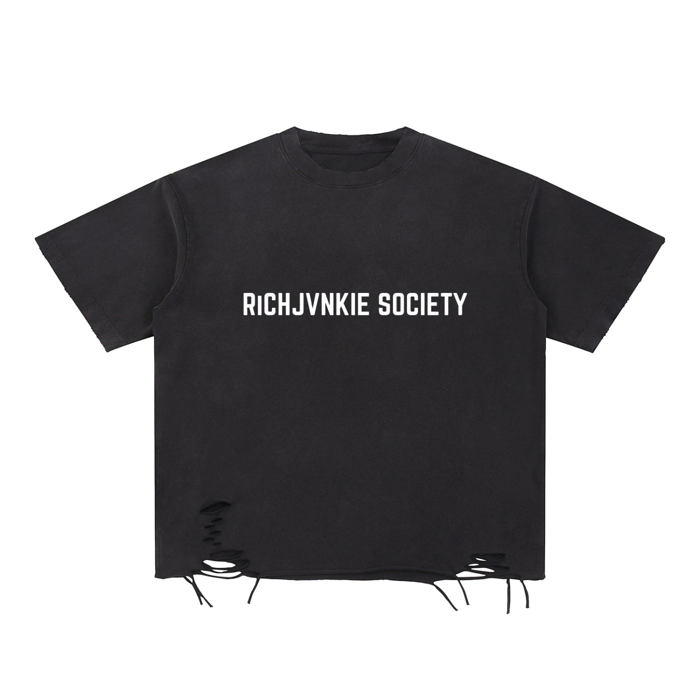 RiCHJVNKIE SOCIETY Raw Hem Distressed Tee