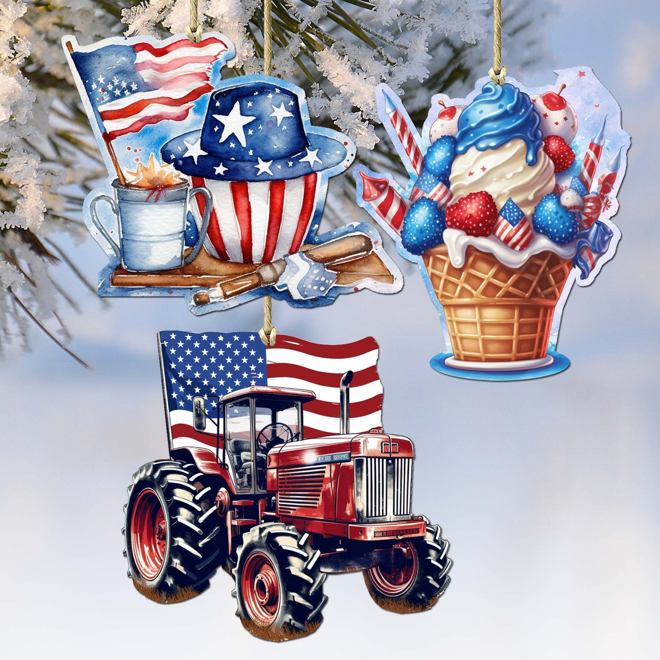 American Farmhouse Decorative Wooden Ornaments Set of 3 by G. Debrekht - Patriotic Decor - 8091001-S3