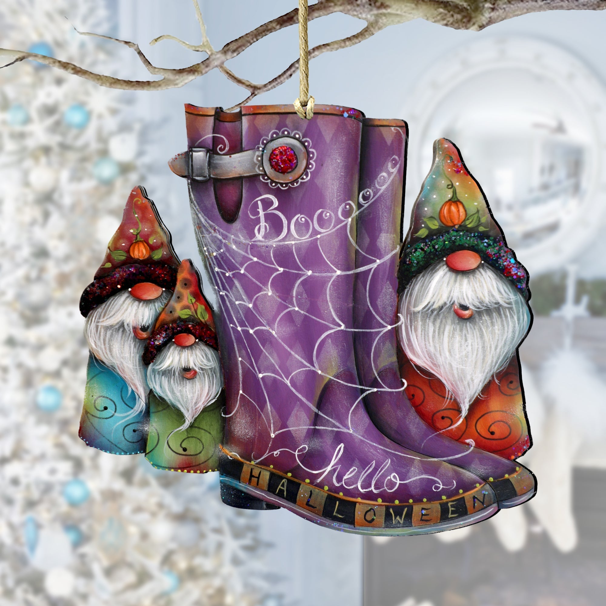Hello Halloween Boots Wooden Ornaments by Jamie Mills-Price Halloween Decor - 8611062-4-MP