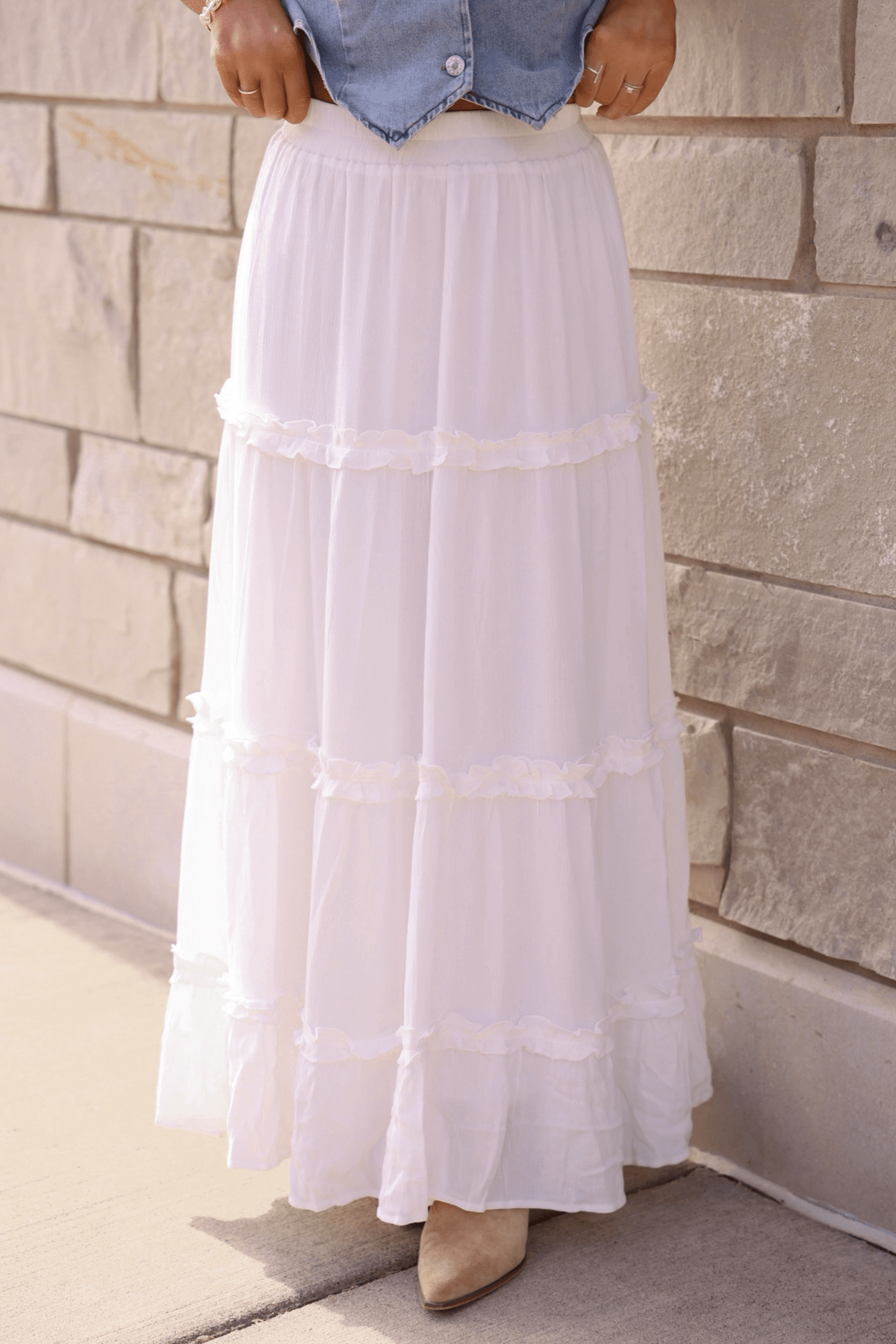 Celeste Cascade White Tiered Maxi Skirt - FINAL SALE