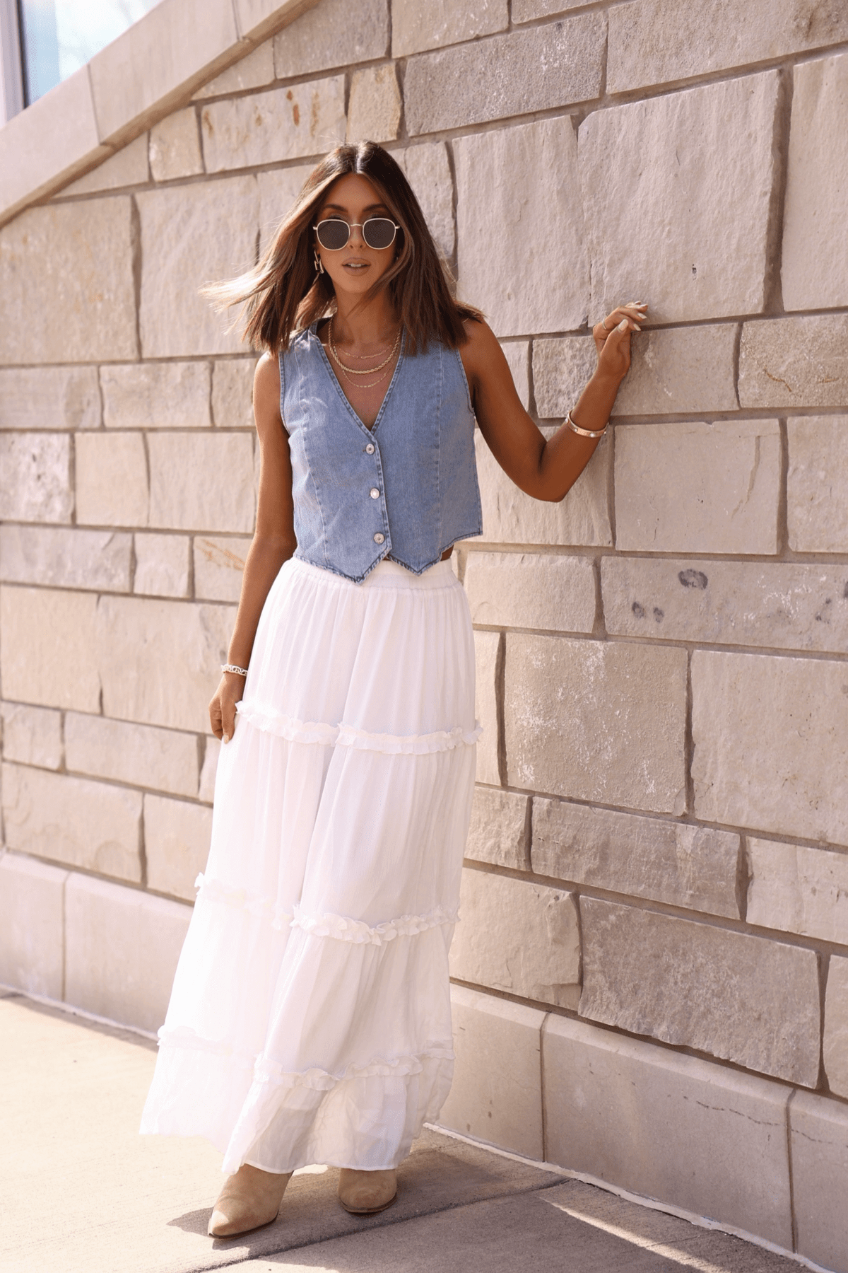 Celeste Cascade White Tiered Maxi Skirt - FINAL SALE