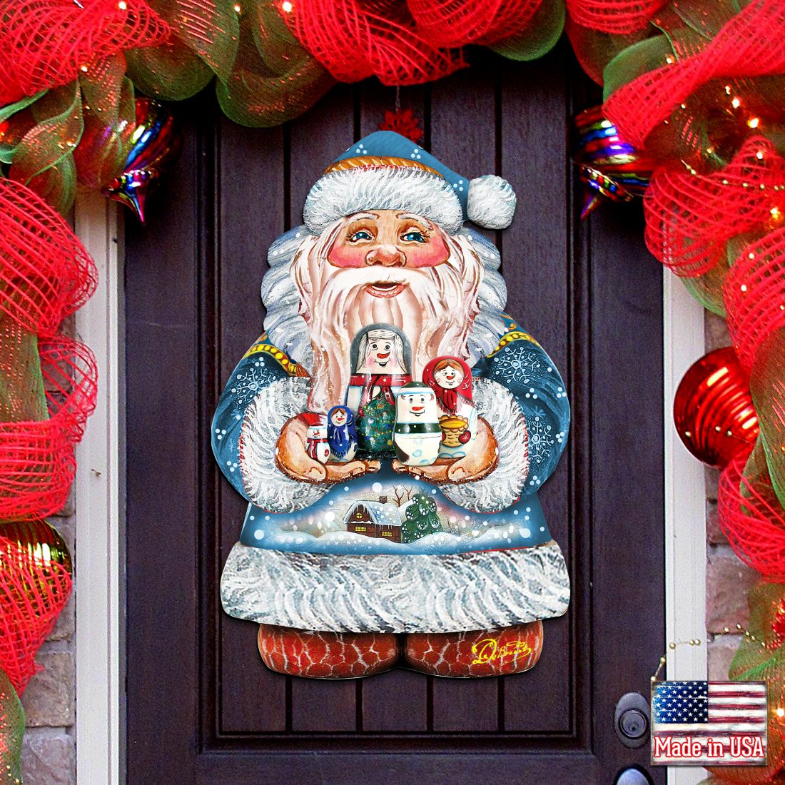 Santa with Matreshka Christmas Door Decor by G. DeBrekht - Christmas Santa Snowman Decor - 8117809H