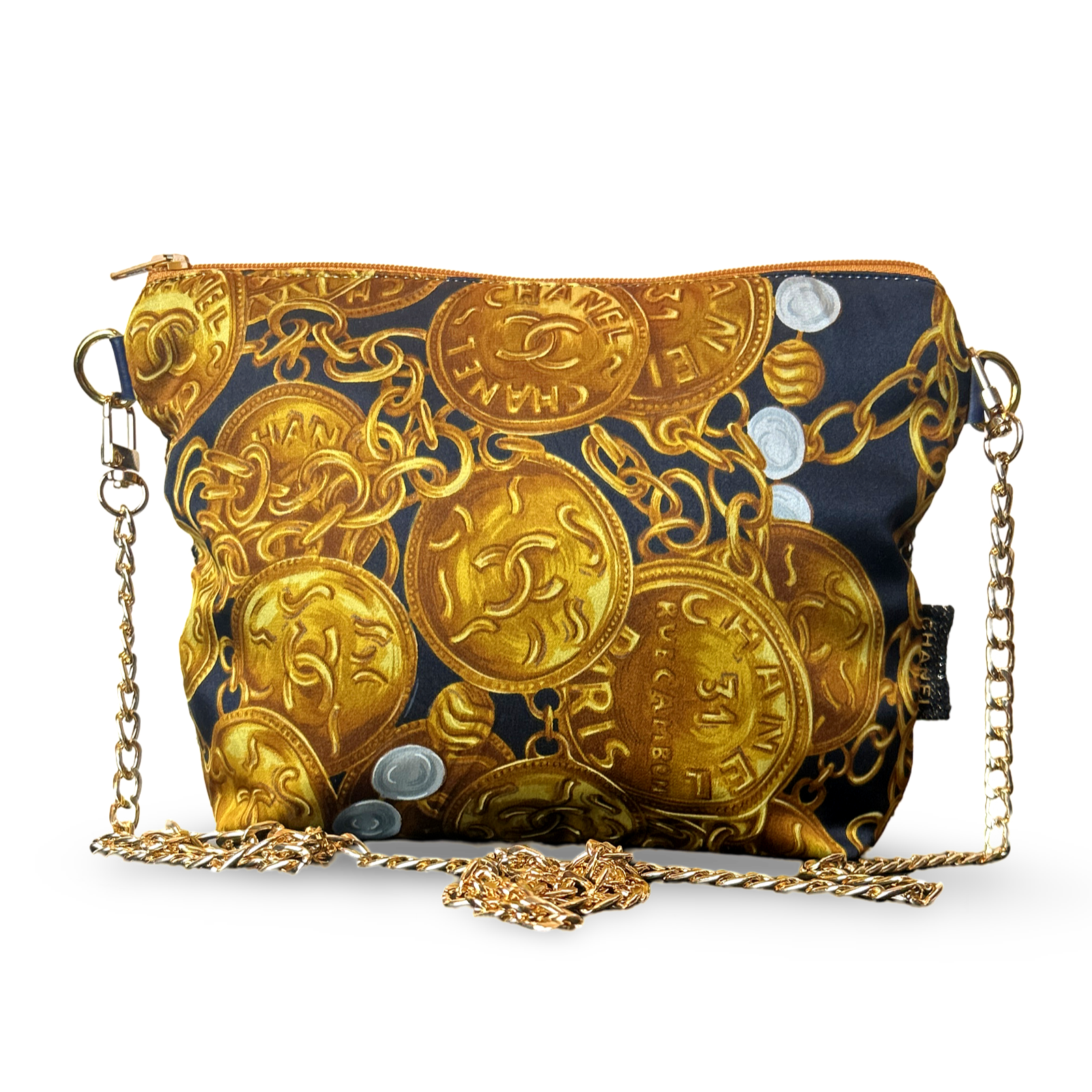 CC Logo Gold Coins Noir Vintage Scarf Crossbody Bag