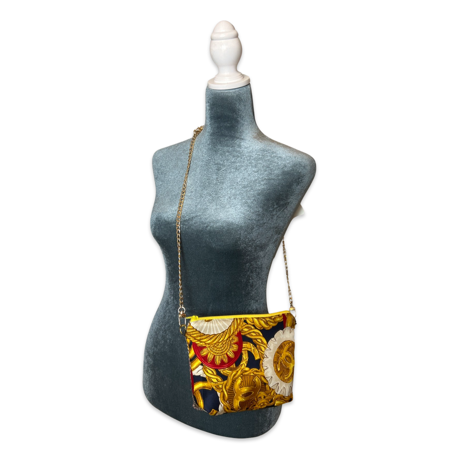 Gold Buttons Vintage Silk Scarf Crossbody Bag