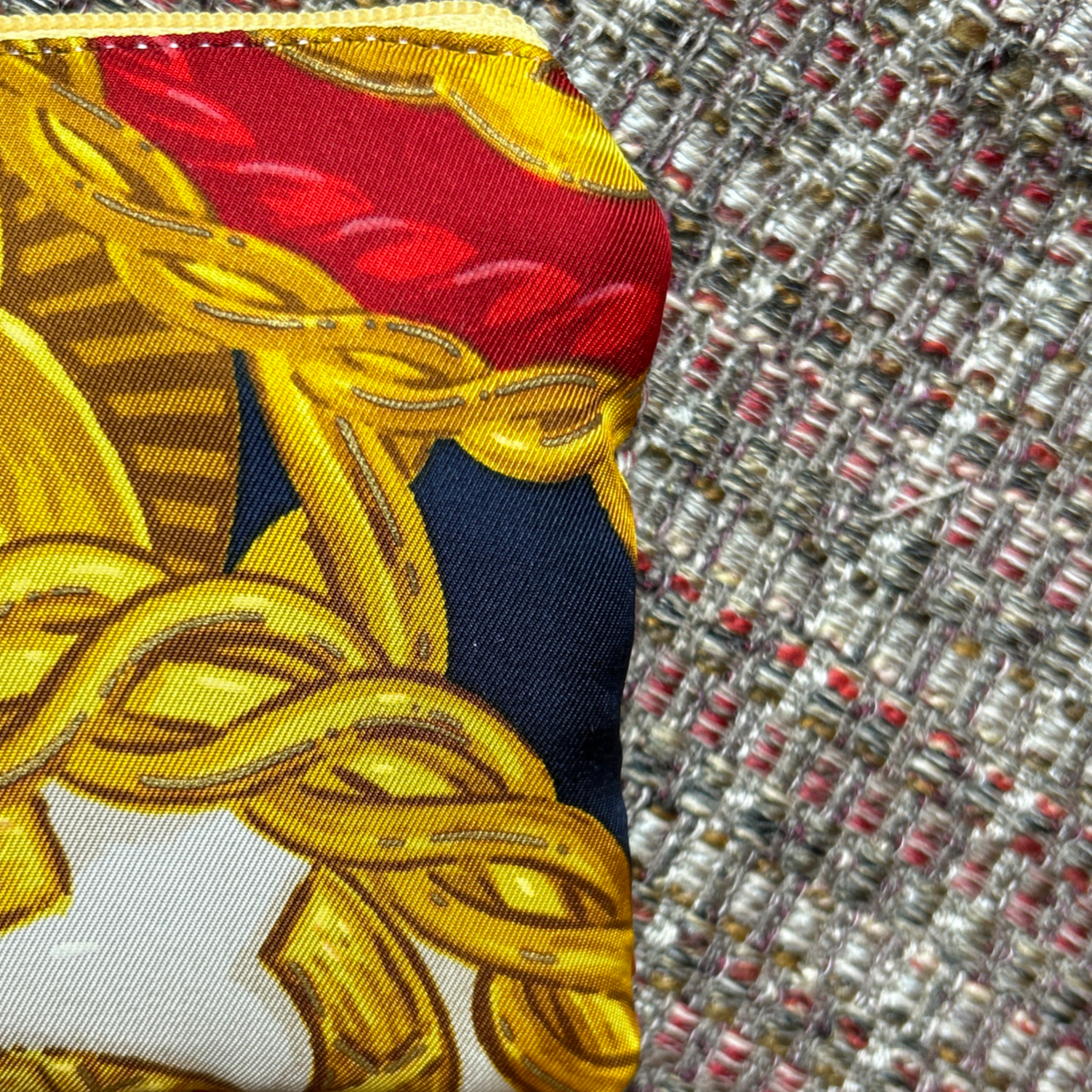 Gold Buttons Vintage Silk Scarf Coffee Run Keychain Bag