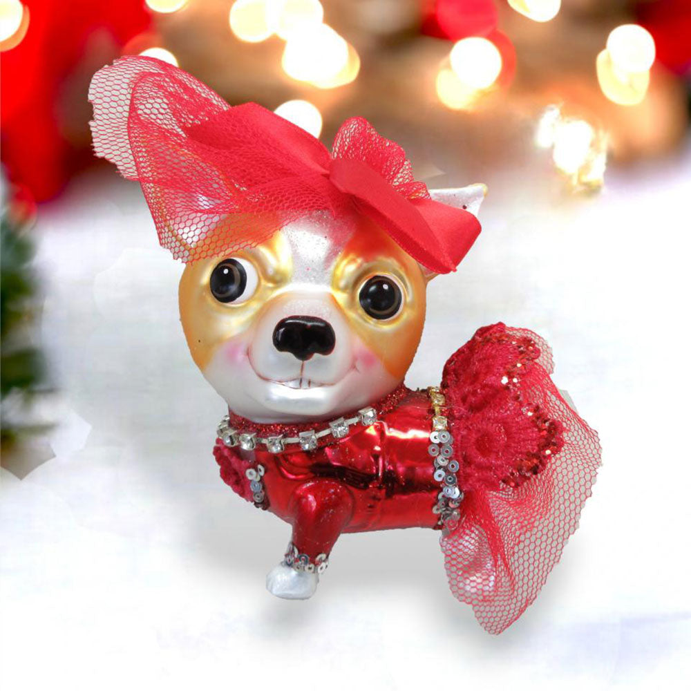 Chihuahua in Red Party Dress Ornament by December Diamonds
