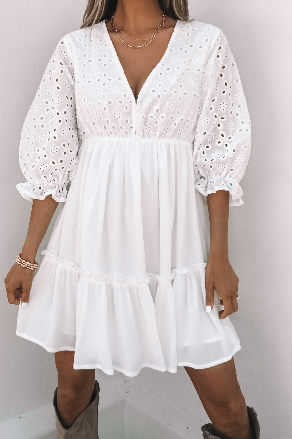 Chloe White Eyelet Tiered Mini Dress - FINAL SALE