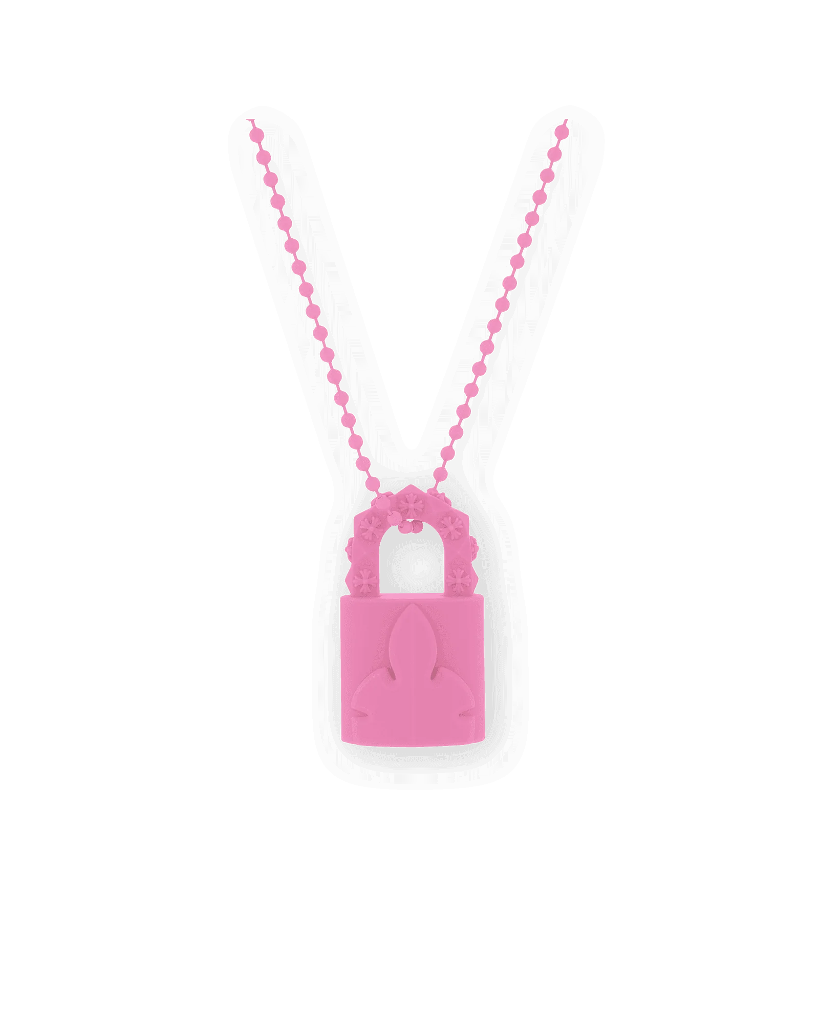 Chrome Hearts Silichrome Padlock Fleurknee Necklace Pink