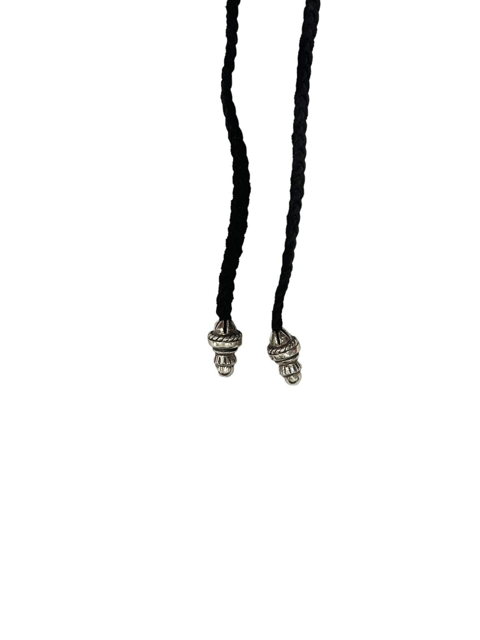 Chrome Hearts Silver Cross Pendant w/ Black Rope Chain