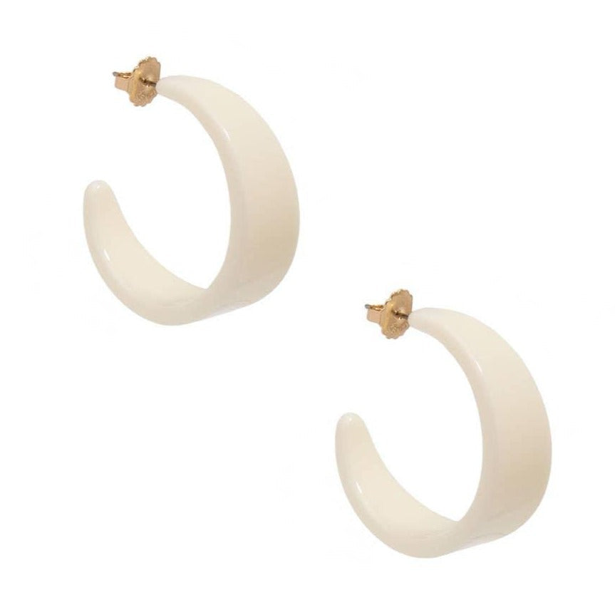 Chunky Acrylic Resin Hoop Earrings- Cream