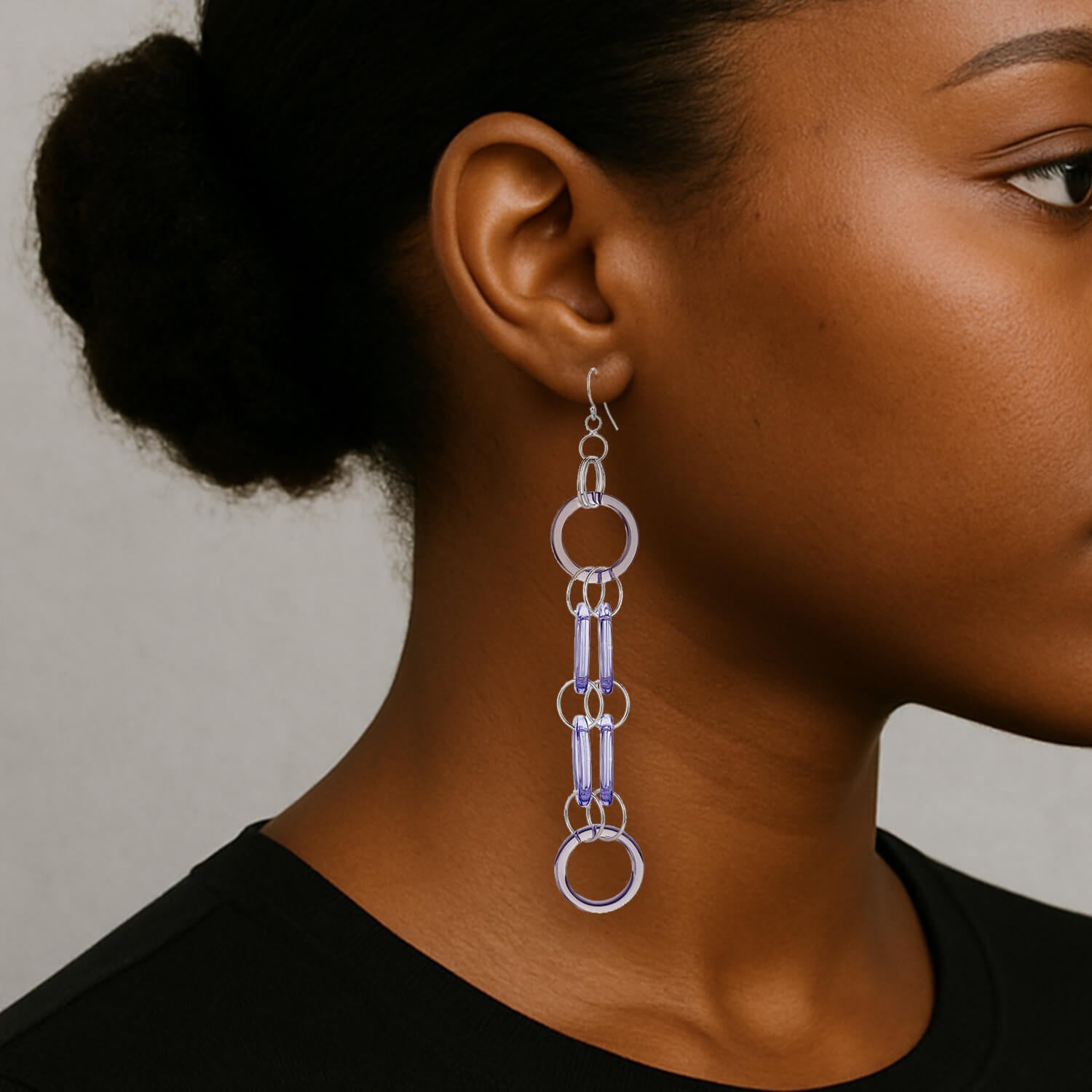 Purple Circle Links Drop and Dangle Earrings