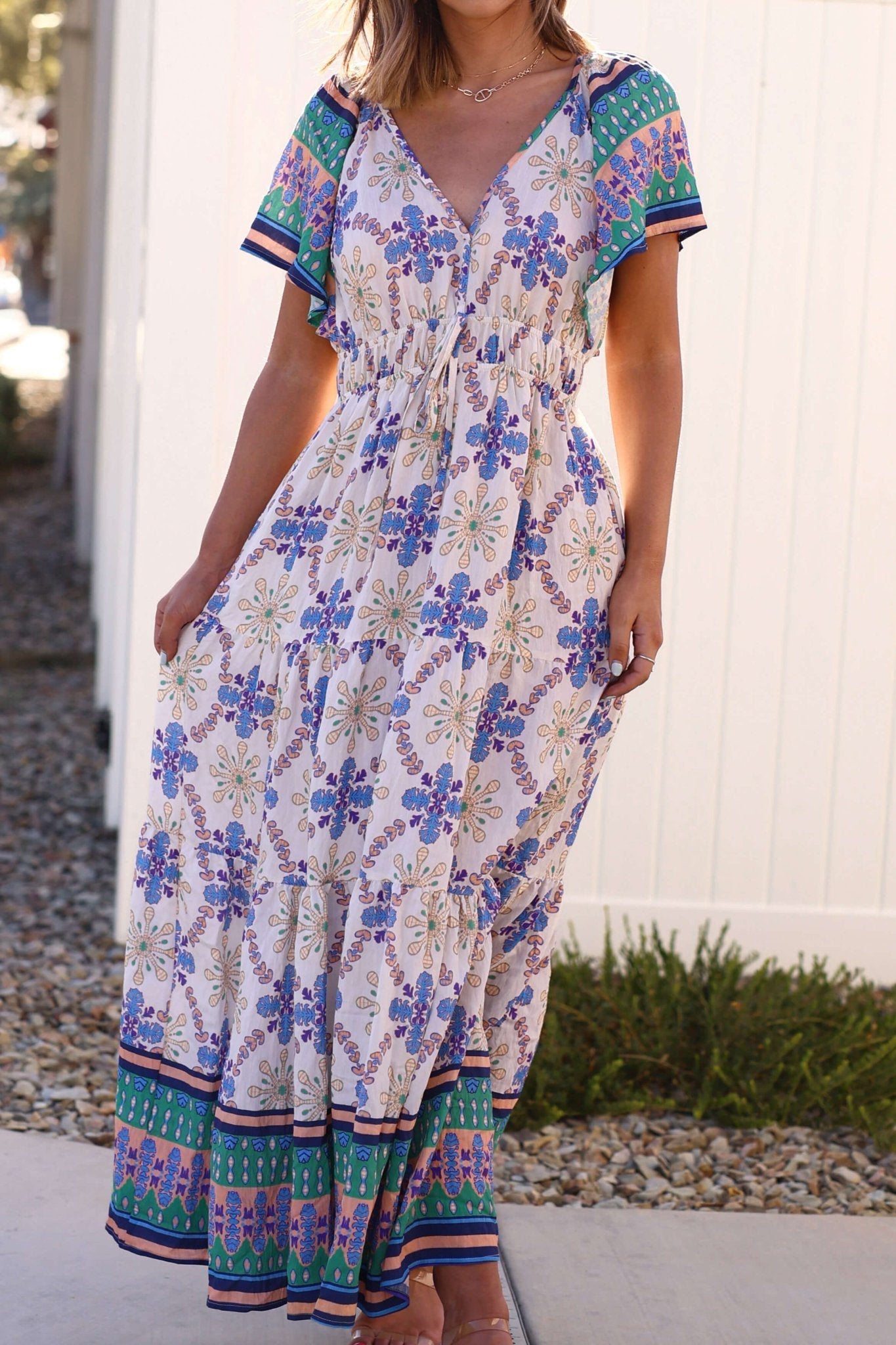 Claire Blue Print Tiered Maxi Dress - FINAL SALE