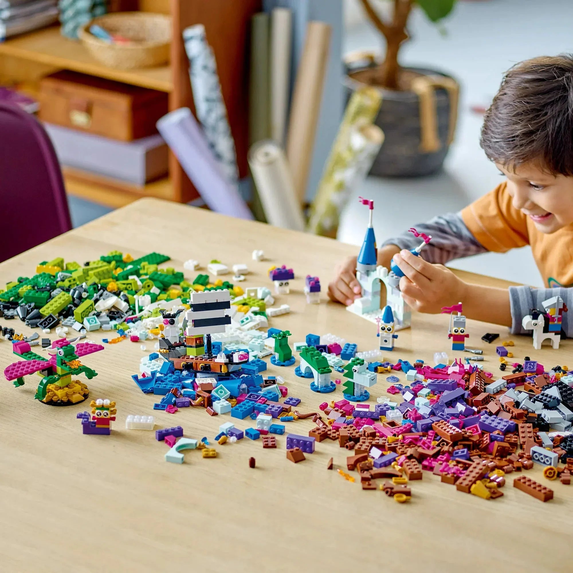 Classic Creative Fantasy Universe Set 11033;  Building Adventure with Unicorn Toy;  Castle;  Dragon and Pirate Ship Builds;  Toys for Kids ages 5 Plus